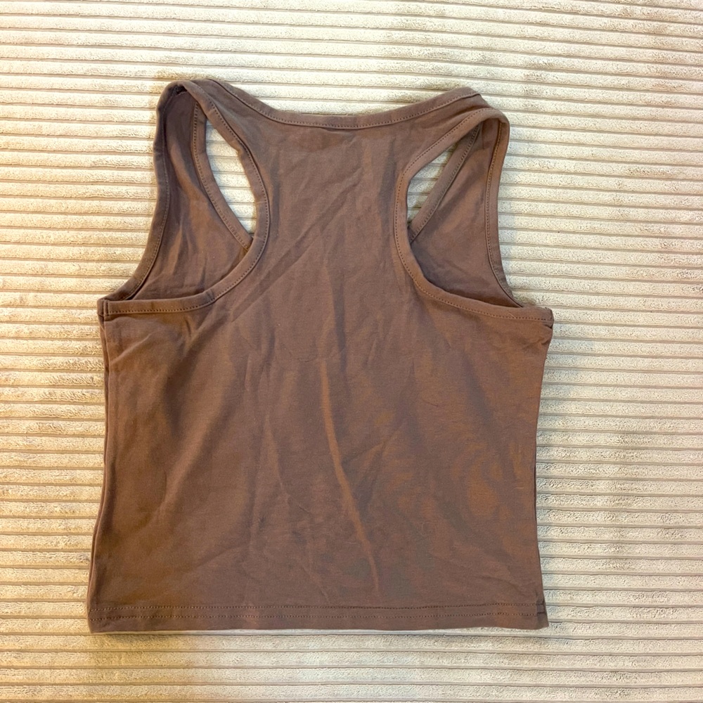 NWOT Brown Tan Sleeveless Racerback Cropped Women's Crop Top - Picture 2 of 2